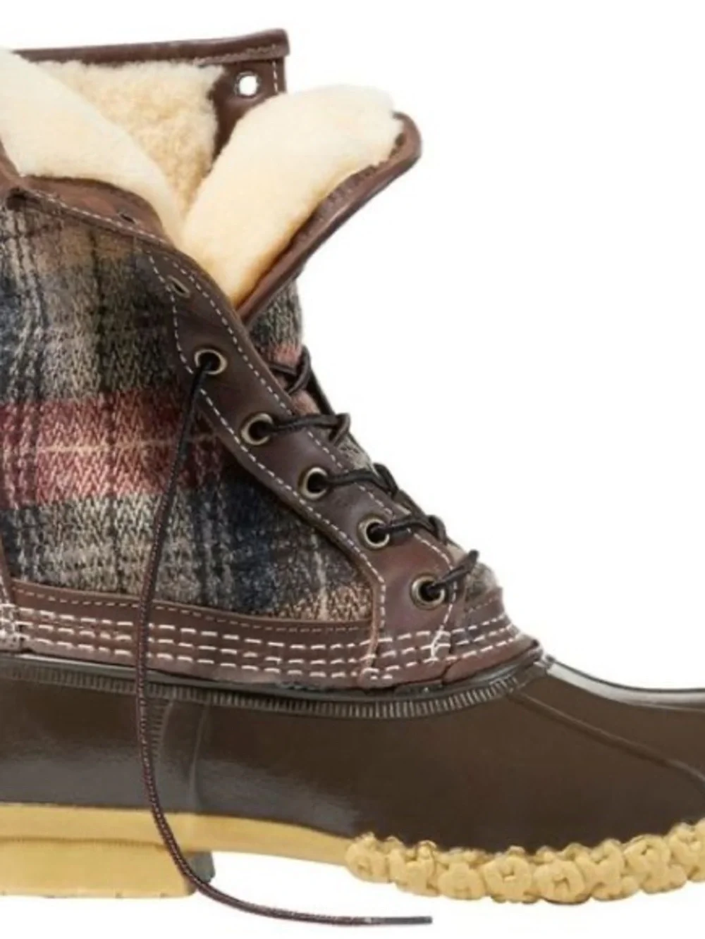 LL bean boots plaid duck boot shearling fur lining made in USA sz 8 gorpcore